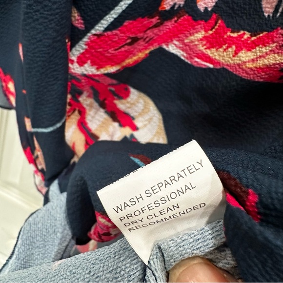 Lucky Brand Dark Blue Floral Blouse with Tie - Picture 4 of 5